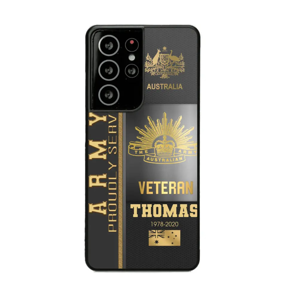 Personalized Army Proudly Served Australian Veteran Gold Rank Camo Phonecase Printed AHVQ24295