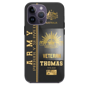 Personalized Army Proudly Served Australian Veteran Gold Rank Camo Phonecase Printed AHVQ24295