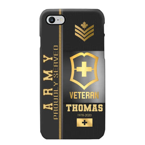 Personalized Army Proudly Served Swiss Veteran Gold Rank Camo Phonecase Printed AHVQ24295