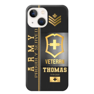 Personalized Army Proudly Served Swiss Veteran Gold Rank Camo Phonecase Printed AHVQ24295