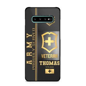 Personalized Army Proudly Served Swiss Veteran Gold Rank Camo Phonecase Printed AHVQ24295