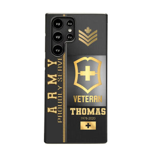 Personalized Army Proudly Served Swiss Veteran Gold Rank Camo Phonecase Printed AHVQ24295