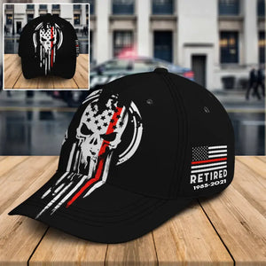 Personalized Retired Firefighter Thin Red Line Skull Black Cap Printed QTKH24312