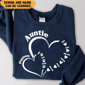 Personalized Auntie & Dog Mom Heart Custom Kid Names Dog Names Sweatshirt Printed HN24305