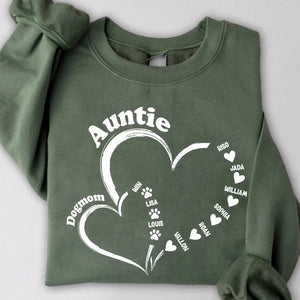 Personalized Auntie & Dog Mom Heart Custom Kid Names Dog Names Sweatshirt Printed HN24305