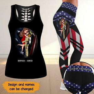 Personalized US Couple Firefighter Legging or Hollow-out Tank Printed QTKH24311