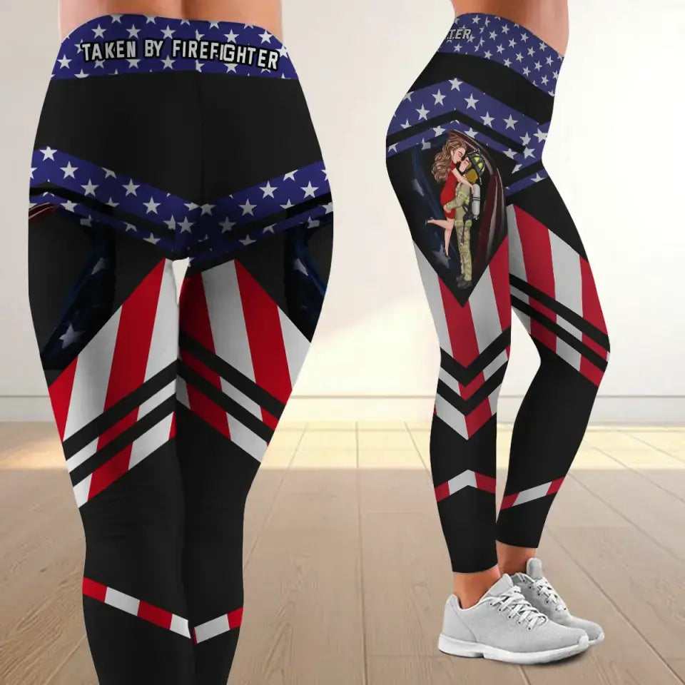 Personalized US Couple Firefighter Legging or Hollow-out Tank Printed QTKH24311