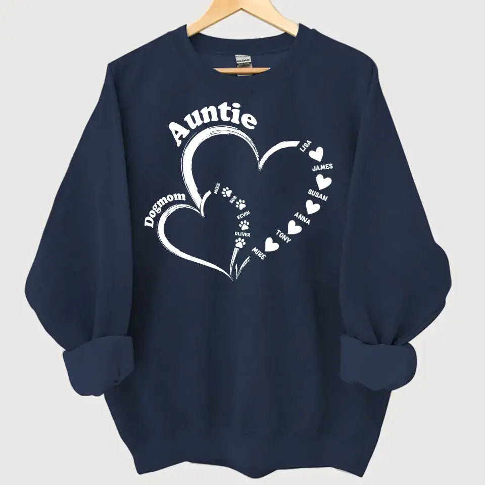 Personalized Auntie & Dog Mom Heart Custom Kid Names Dog Names Sweatshirt Printed HN24305