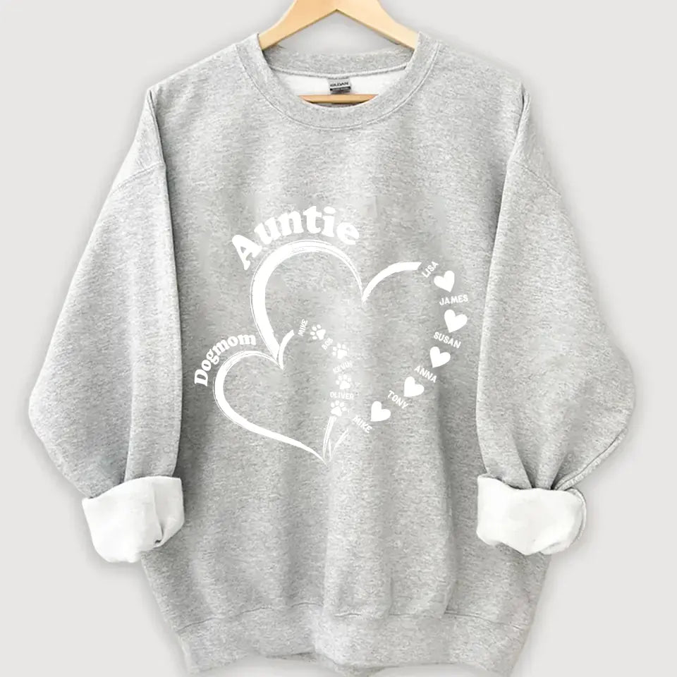 Personalized Auntie & Dog Mom Heart Custom Kid Names Dog Names Sweatshirt Printed HN24305