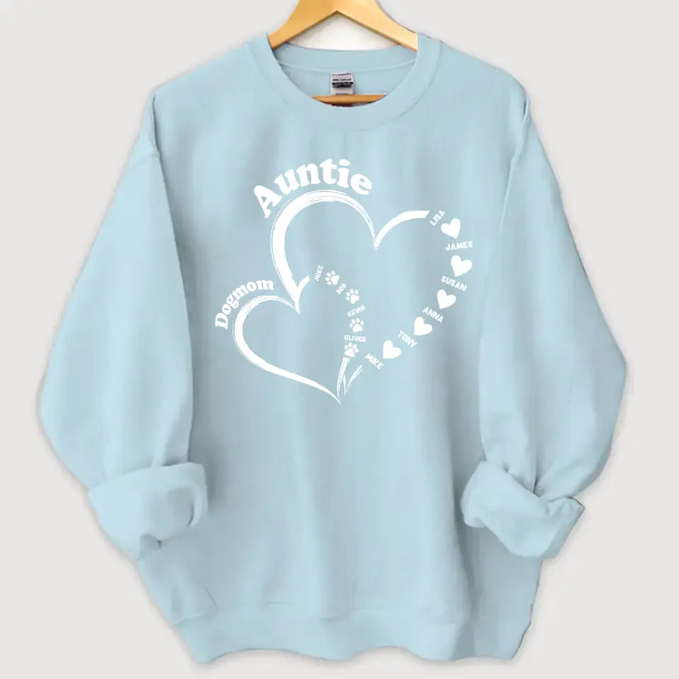 Personalized Auntie & Dog Mom Heart Custom Kid Names Dog Names Sweatshirt Printed HN24305