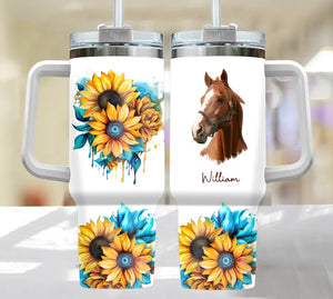 Personalized Upload Your Horse Photo Flowers Horse Lovers Gift 40oz Matte Tumbler With Handle Printed HN24331