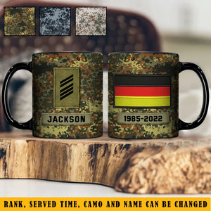 Personalized German Veteran Rank Camo Custom Name & Served Time Black Mug Printed KVH24350