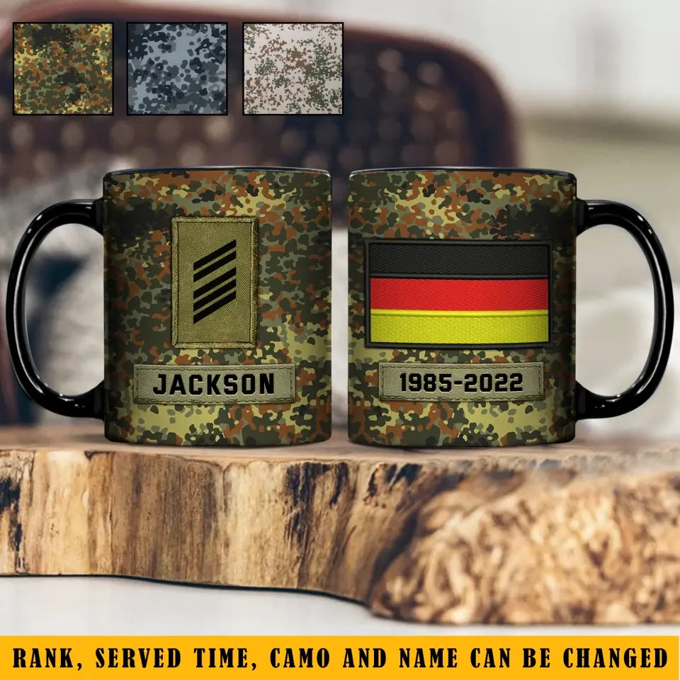 Personalized German Veteran Rank Camo Custom Name & Served Time Black Mug Printed KVH24350