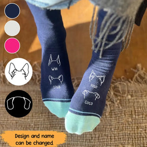 Personalized Dog Ears Line Drawing Dog Name Dog Lovers Gift Sock 3D Printed HN24355