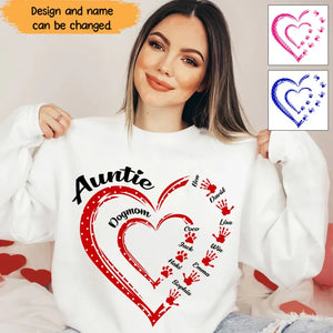 Personalized Auntie & Dog Mom Heart Custom Kid Names Dog Names Sweatshirt Printed HN24369