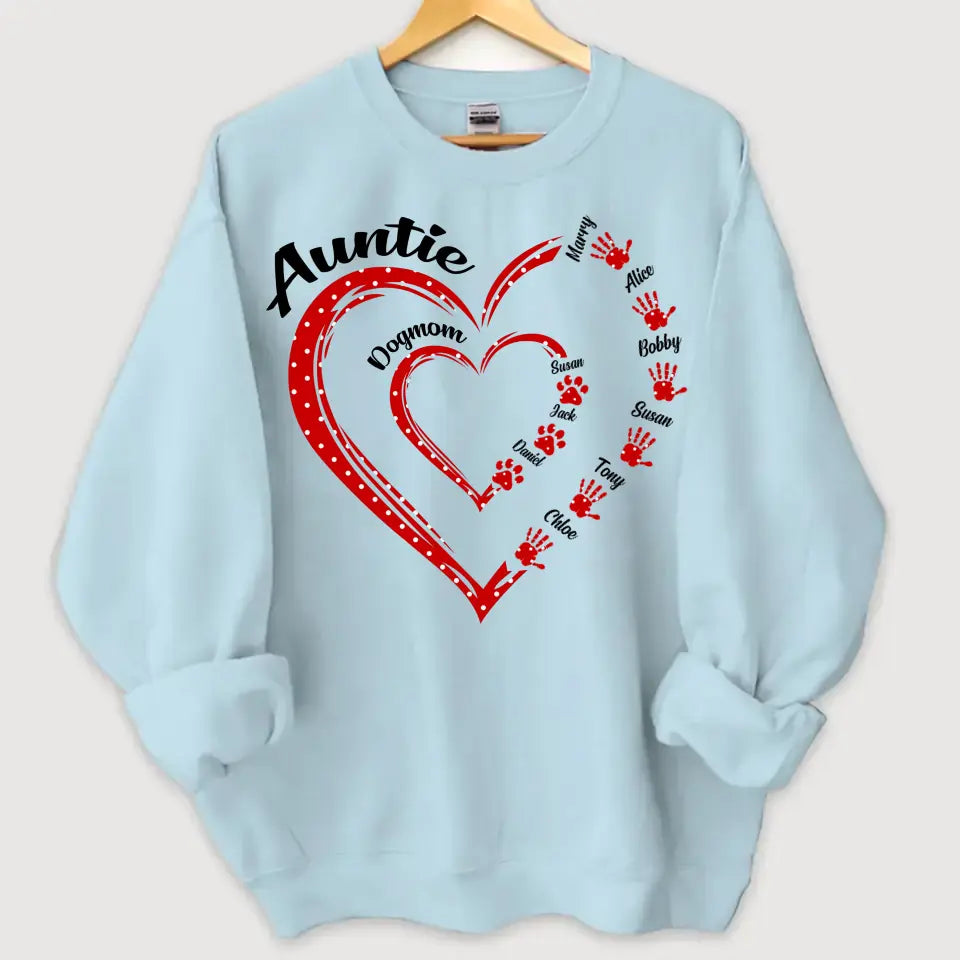 Personalized Auntie & Dog Mom Heart Custom Kid Names Dog Names Sweatshirt Printed HN24369