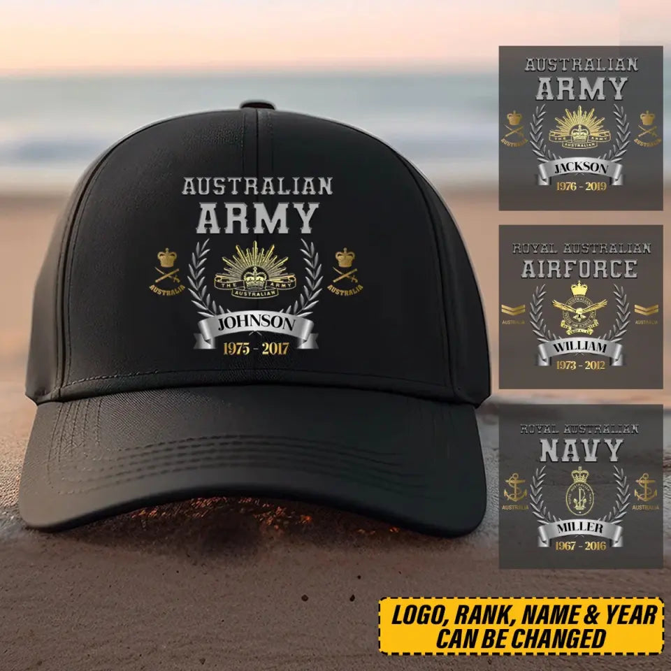 Personalized Australian Army Rank Camo Custom Name Black Cap 2D Printed AHVQ24397