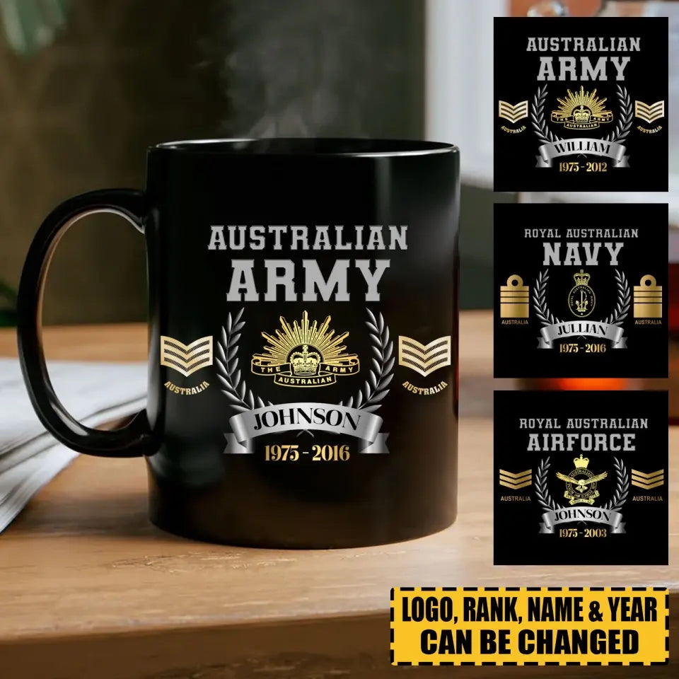 Personalized Australian Rank Camo Custom Name & Time Black Mug Printed AHLVA24414