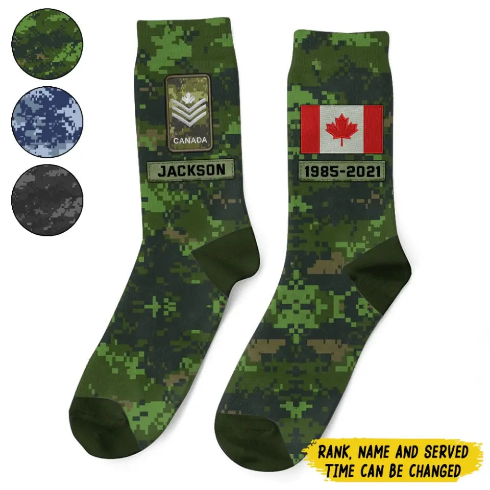 Personalized Canadian Veteran Rank Camo Custom Name 3D Sock Printed KVH24437