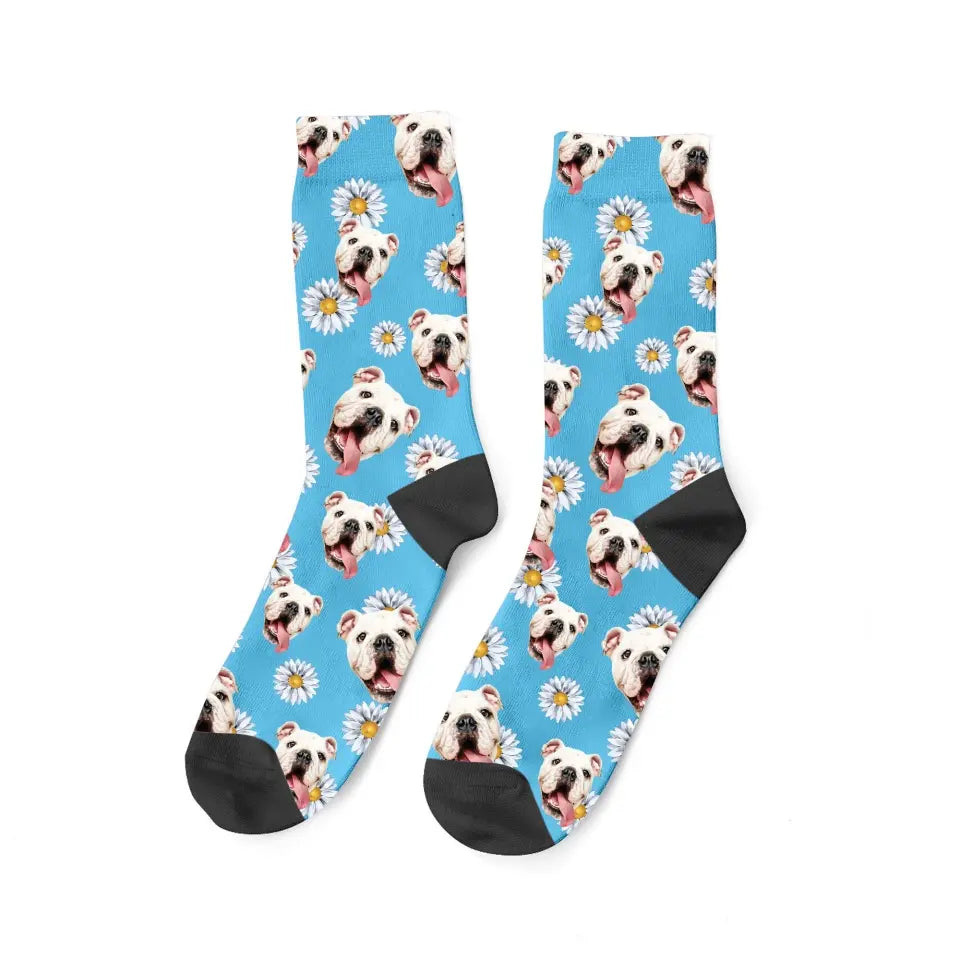 Personalized Upload Your Dog Photo Flowers Dog Lovers Gift Crew Socks Printed LVA24442