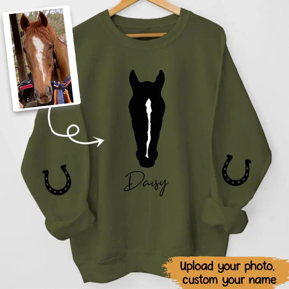 Personalized Upload Your Horse Photo Black-white Cartoon Image Sweatshirt Printed VQ24489