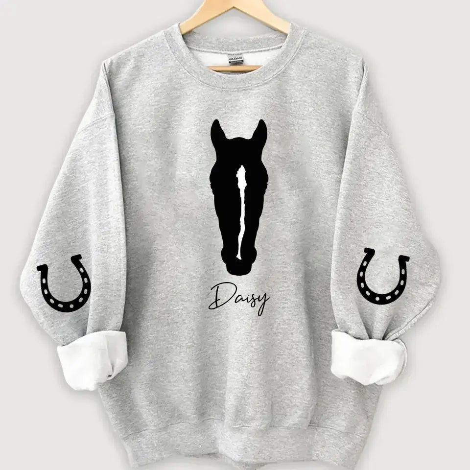 Personalized Upload Your Horse Photo Black-white Cartoon Image Sweatshirt Printed VQ24489