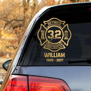 Personalized Retired Firefighter Custom Name & Time Decal Printed QTHN24497