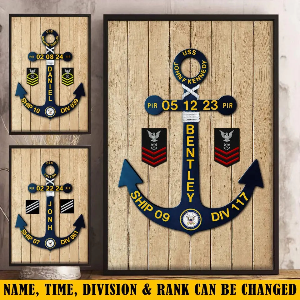 Personalized Nautical Anchor US Navy Rank Custom Name & Division Poster Printed AHKH24501