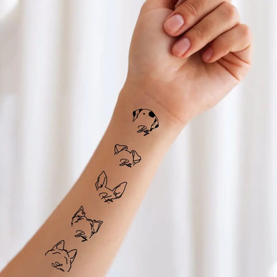 Personalized Dog Ears Line Dog Lovers Gift Temporary Tattoos Printed HN24494