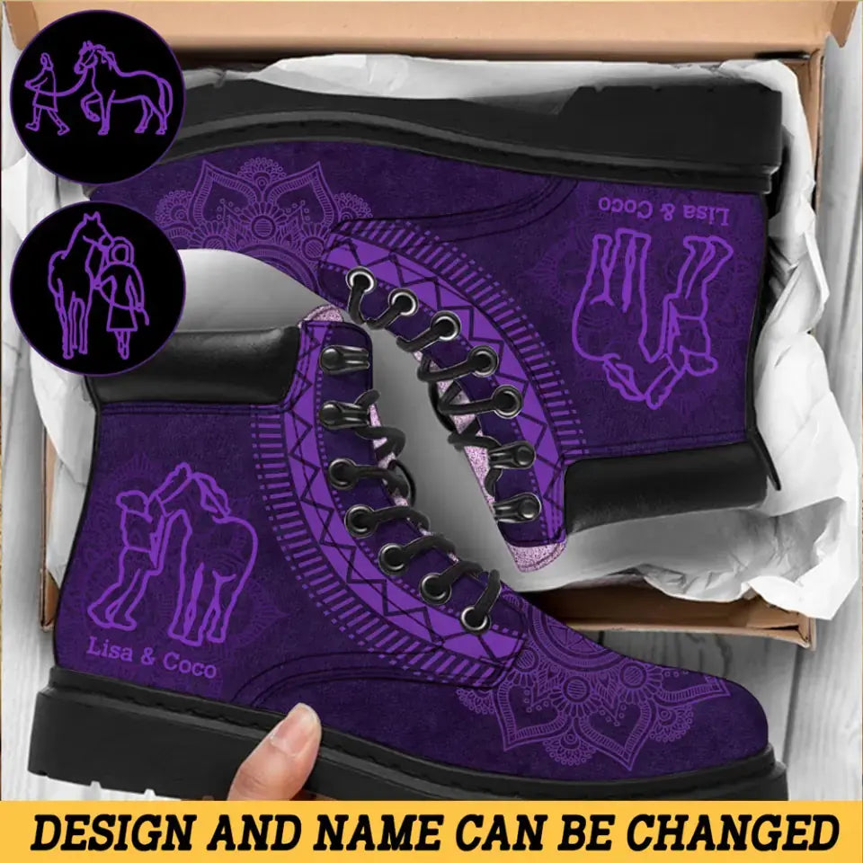 Personalized Horse Girl Custom Name Purple Leather Boots Printed HN24519