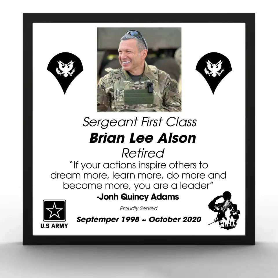 Personalized Upload Your Photo US Veteran Custom Rank & Name Wooden Frame Printed QTKVH24526