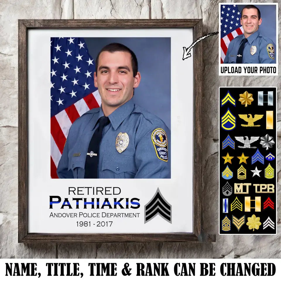 Personalized Upload Your Photo US Police Retired Custom Rank Name & Department Poster Printed LVA24554