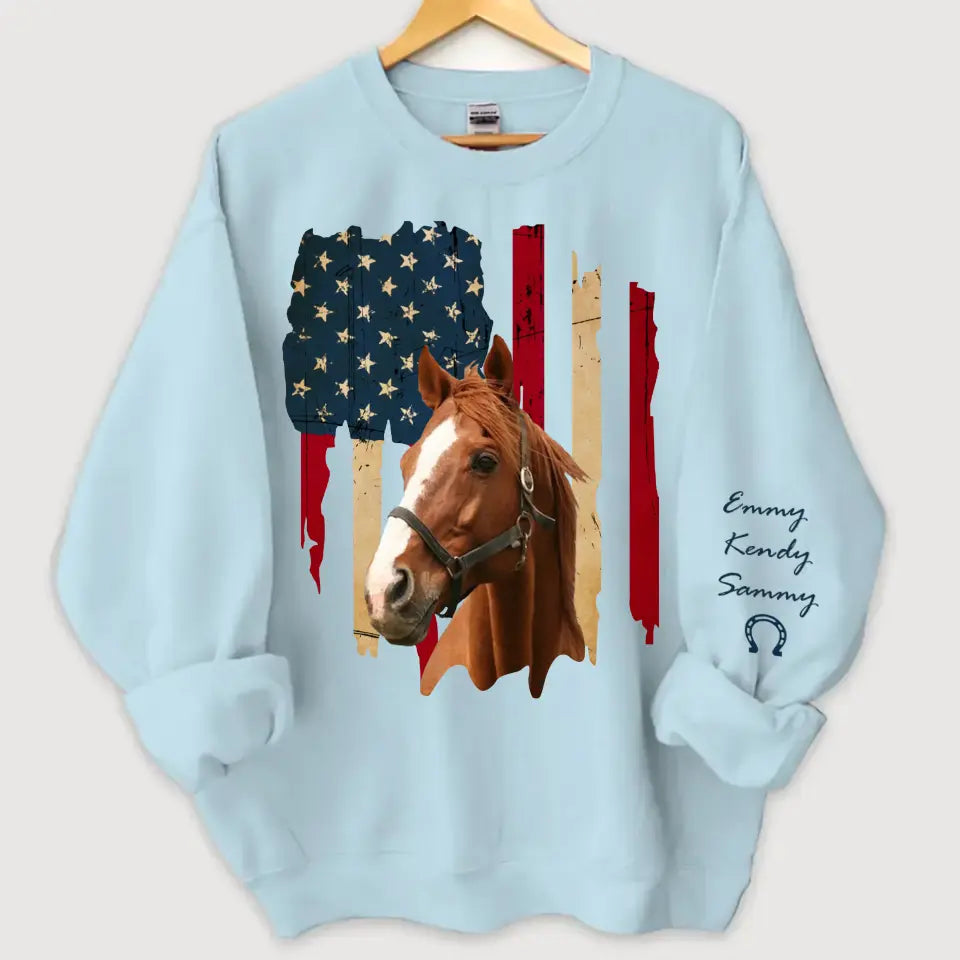 Personalized Upload Your Horse Photo US Flag Sweatshirt Printed HN24533