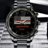 Personalized US Firefighter Thin Red Line Name & Badge Number Watch Printed QTKH24569