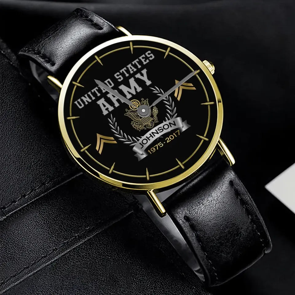 Personalized United States Army Logo Rank Camo Custom Name & Time Woman Watch Leather Band Printed AHKVH24587