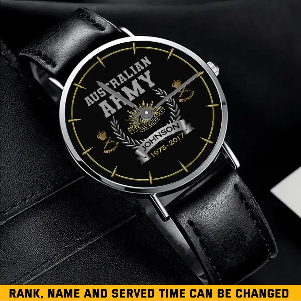 Personalized Australian Army Logo Rank Camo Custom Name & Time Woman Watch Leather Band Printed AHKVH24587