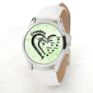 Personalized Grandma & Mom Heart Kid Names Women Watch Leather Band Printed HN24579