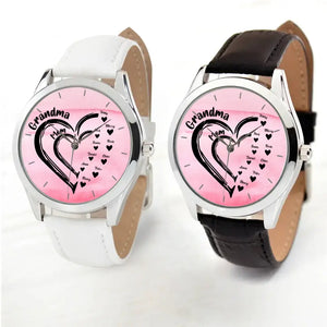 Personalized Grandma & Mom Heart Kid Names Women Watch Leather Band Printed HN24579