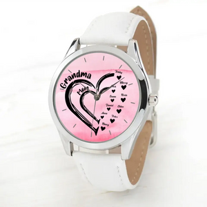 Personalized Grandma & Mom Heart Kid Names Women Watch Leather Band Printed HN24579