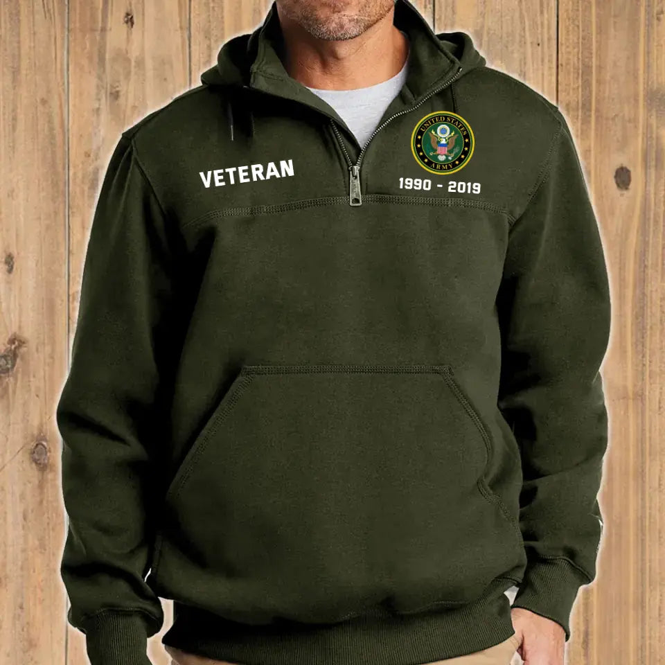 Personalize US Military Veteran Retired 1/4 Zip Hoodie Print QTHN1724