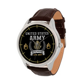 Personalized United States Army Logo Rank Camo Custom Name & Time Woman Watch Leather Band Printed AHKVH24587