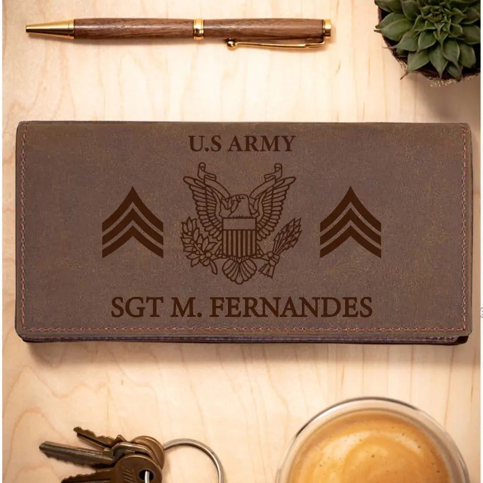Personalized US Army Logo Custom Name & Rank Leather Card Walet Printed QTLVA24521