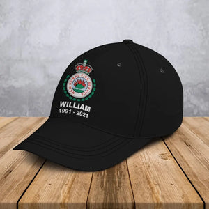 Personalized Australian Firefighter Logo Custom Name & Time Black Cap Printed LVA24618