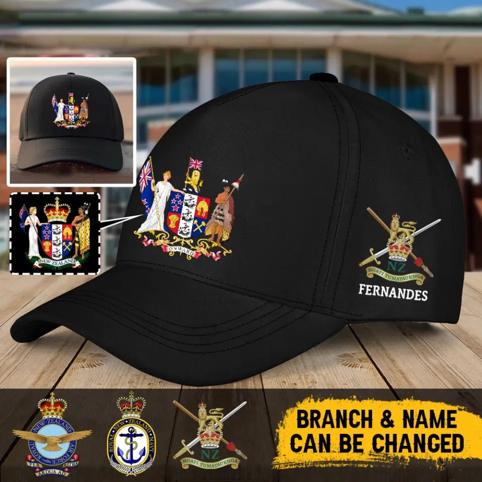 Personalized New Zealand Army Logo Custom Name Black Cap Printed QTVA24606