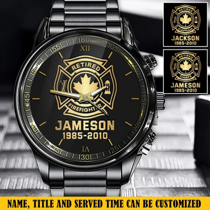 Personalized Retired Canadian Firefighter Custom Name & Served Time Watch Printed QTKH24623