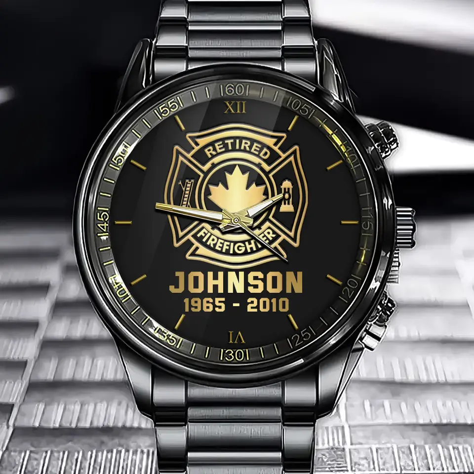 Personalized Retired Canadian Firefighter Custom Name & Served Time Watch Printed QTKH24623