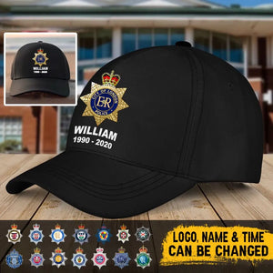 Personalized UK Police Logo Custom Name & Time Black Cap Printed QTLVA24629