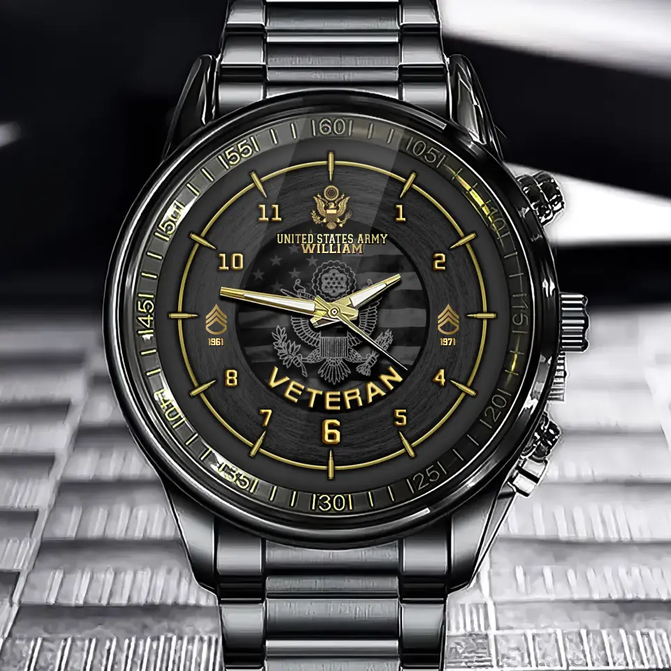 Personalized US Army Veteran Rank Camo Custom Time Watch Printed AHVA24638