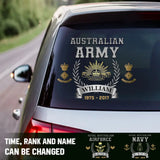 Personalized Australian Army Logo Custom Rank & Name Decal Printed AHHN24639