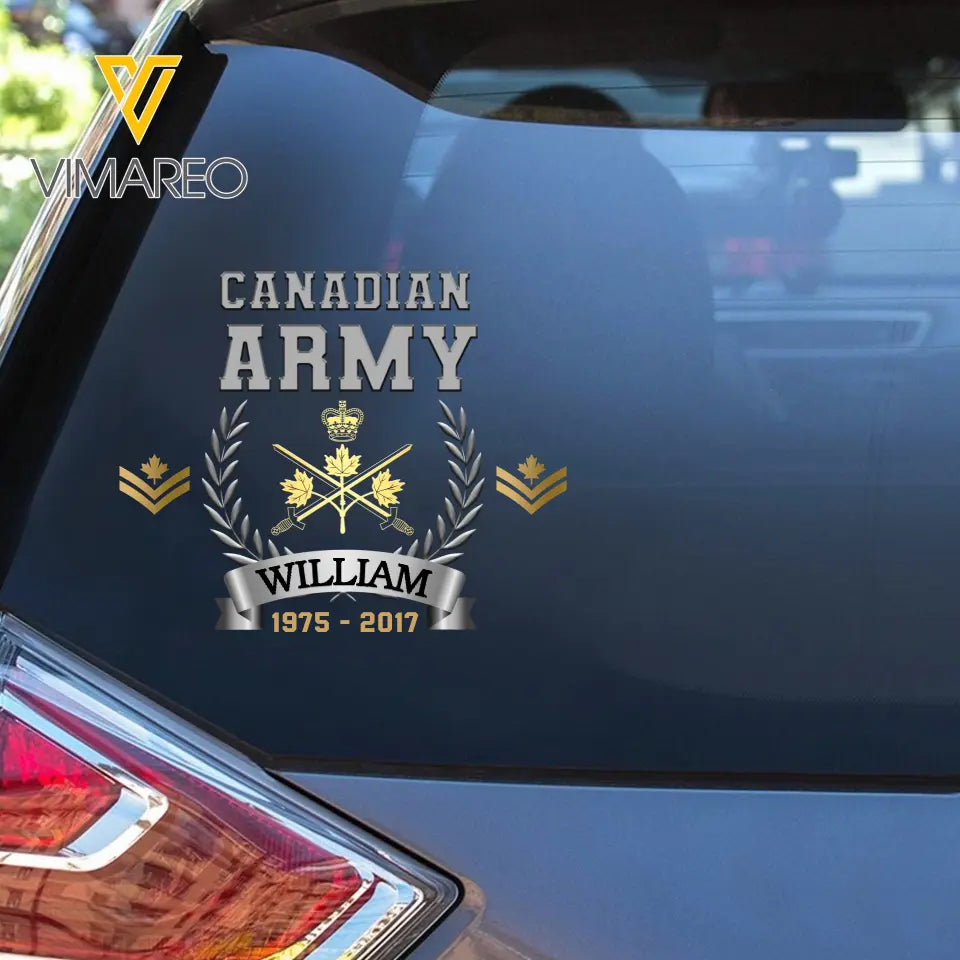 Personalized Canadian Army Logo Custom Rank & Name Decal Printed AHHN24639